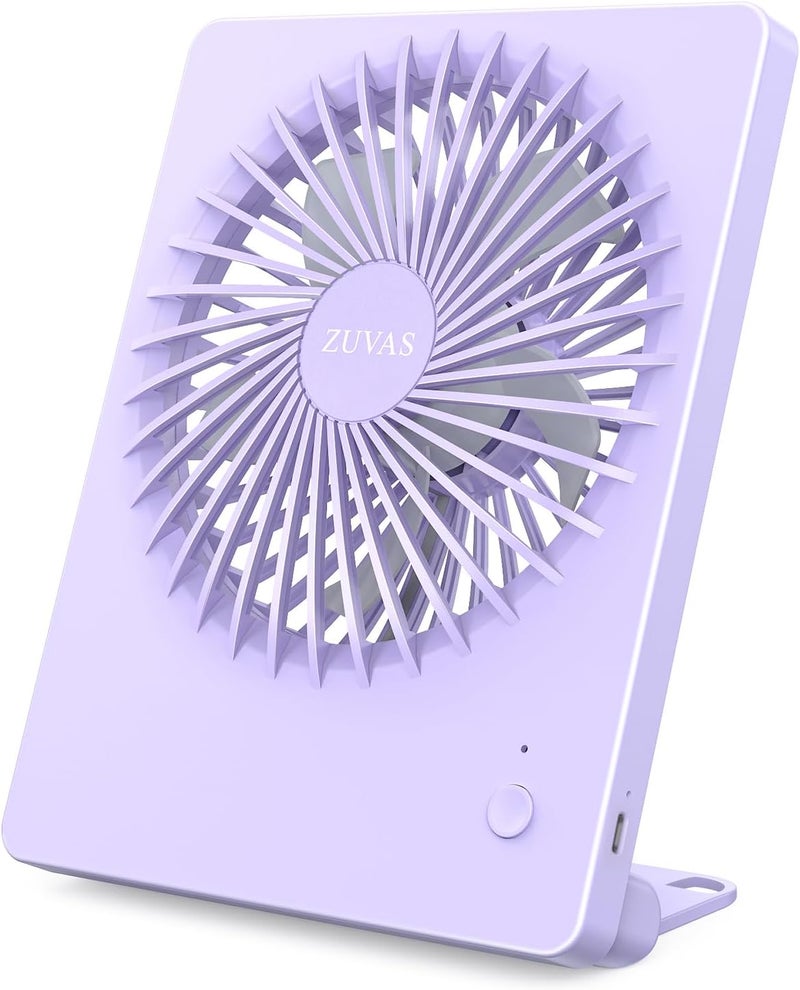 Zuvas Desk Fan Battery Operated Fan Rechargeable 180°Tilt Folding Personal Fan Ultra Quiet Small Portable 3 Speed Adjustable Strong Wind Fan For Office Bedroom Home Desktop Camping (Light Purple) - Image 1